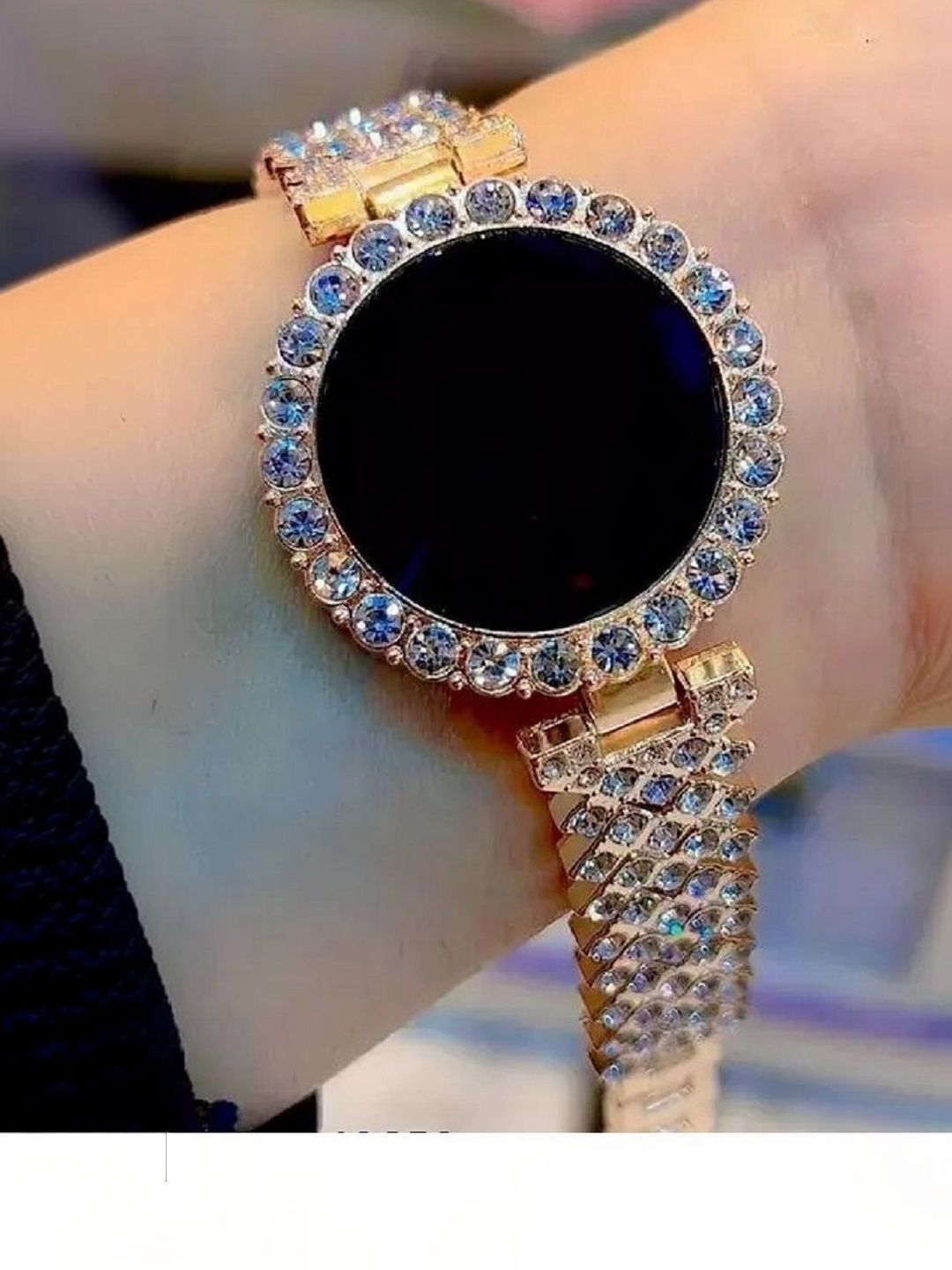 mivaan mivaan Girls Dial & Stainless Steel Straps Watch M-Digital-Round-Diamond-Rsegold&