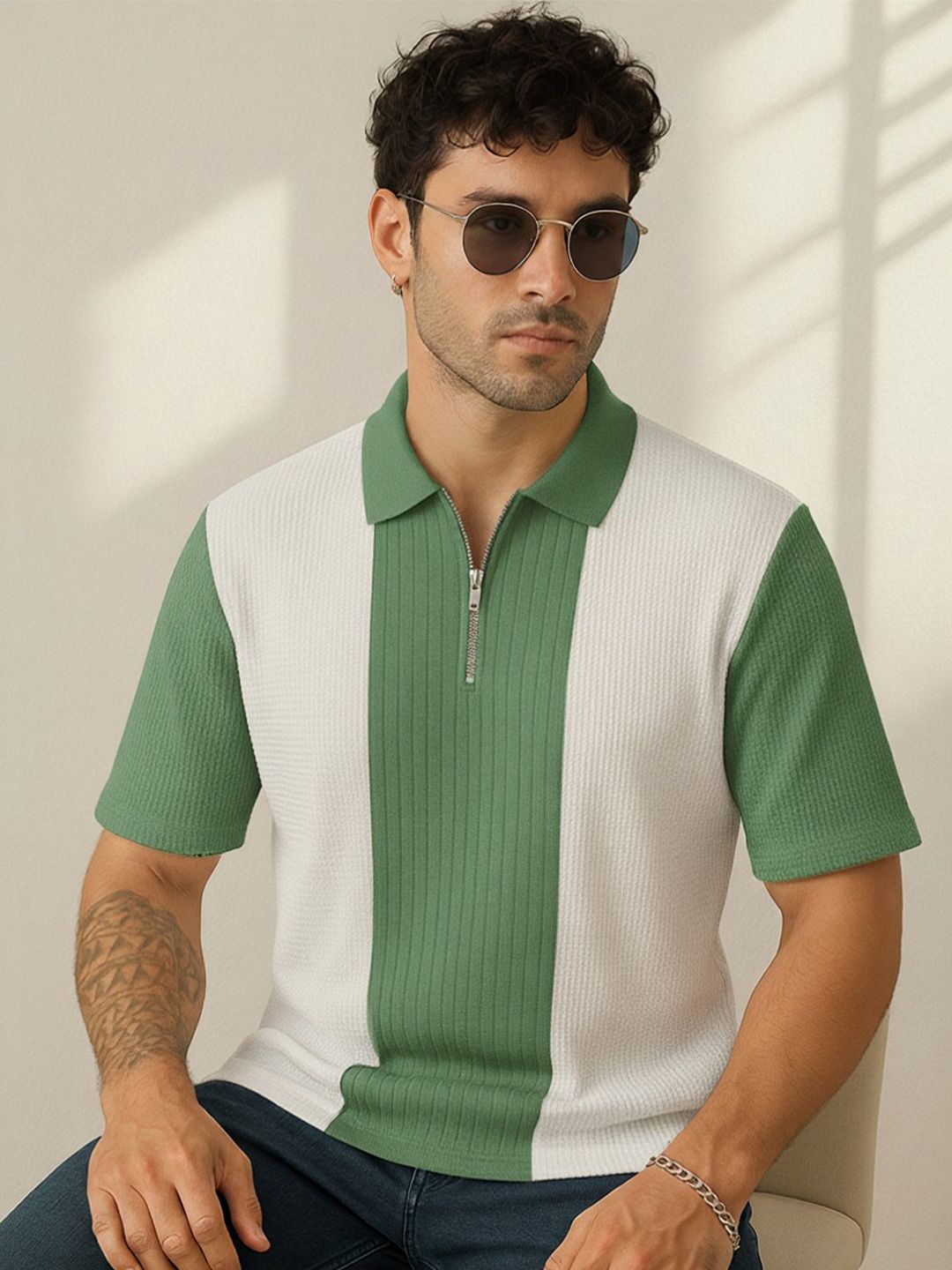 R.Code by The Roadster Life Co. Men Colourblocked Polo Collar T-shirt