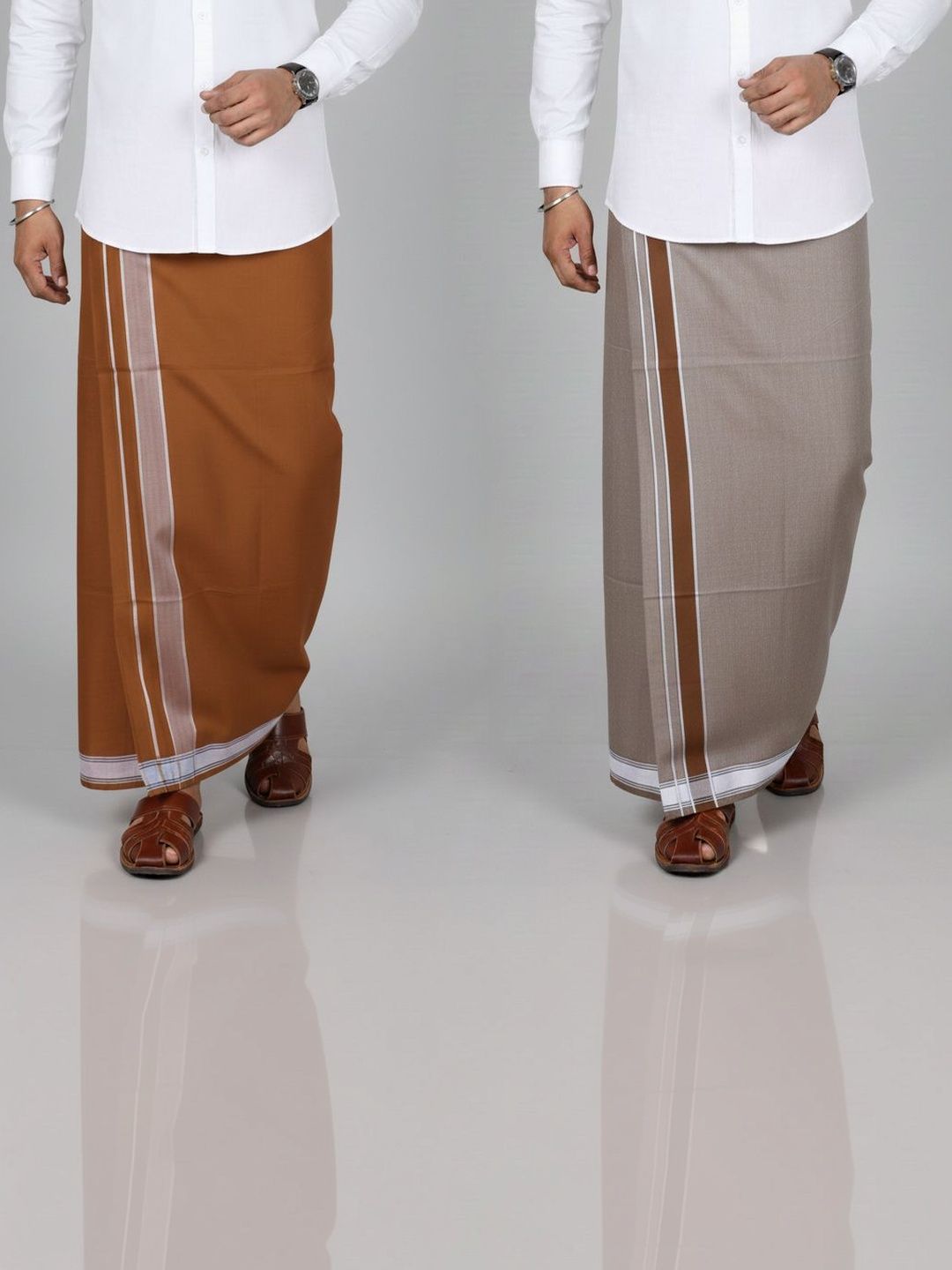 TUNI MANI Pack Of 2 Striped Cotton Kerala Style Dhotis