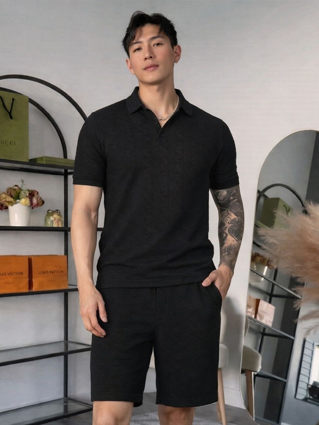 ARMISTO ARMISTO Textured Crochet Knit T-shirt and Shorts Co-Ord Set
