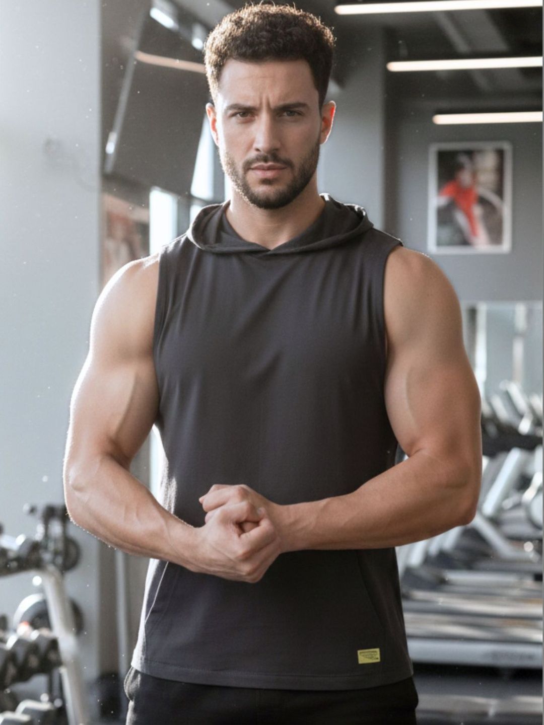 HERE&NOW Men Plus Size Solid Grey Round Neck Sleeveless T-Shirt