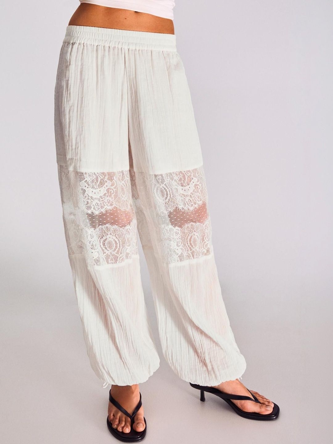 Lace Sarouel Cotton Trousers