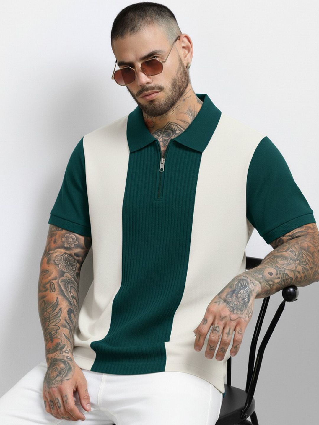 R.Code by The Roadster Life Co. Men Colourblocked Polo Collar T-shirt