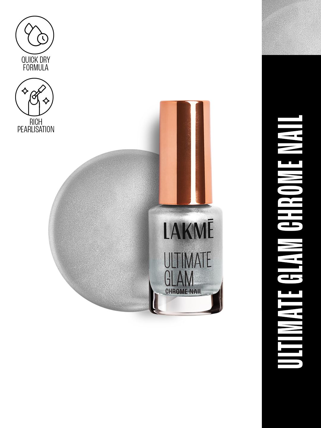 Lakme Lakme Ultimate Glam Chrome Nail Paint with Quick Dry Formula 6 ml - Silver