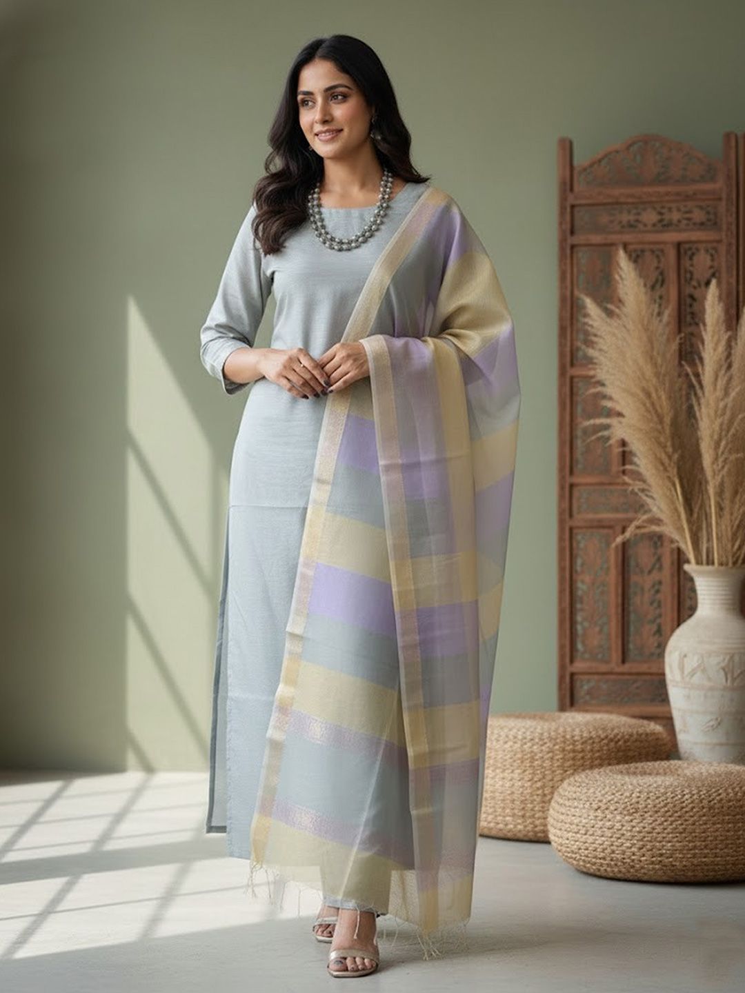 Sangria Striped Dress Material