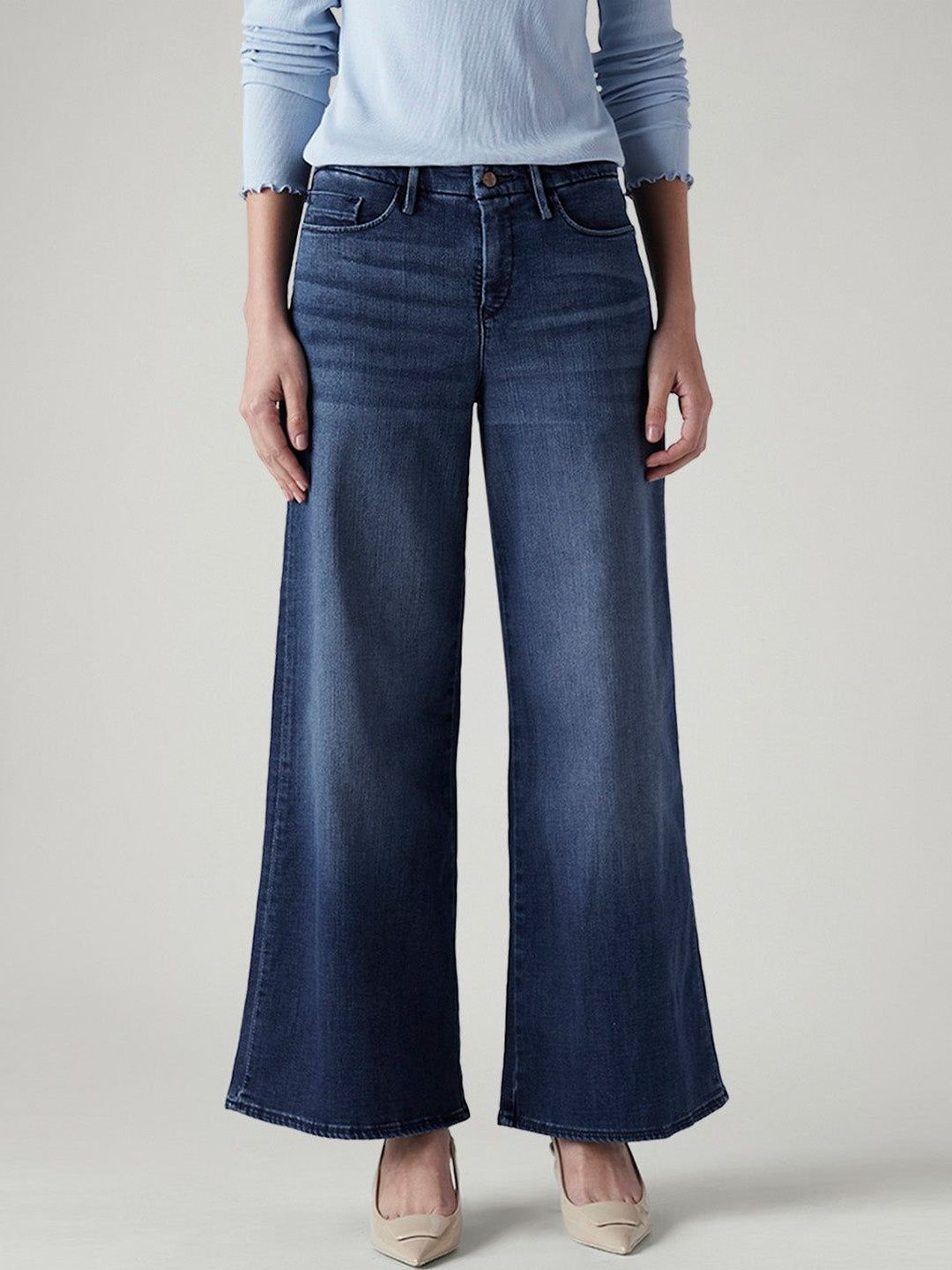 Classic Wide Leg Mid-Rise Light Fade Stretchable Jeans