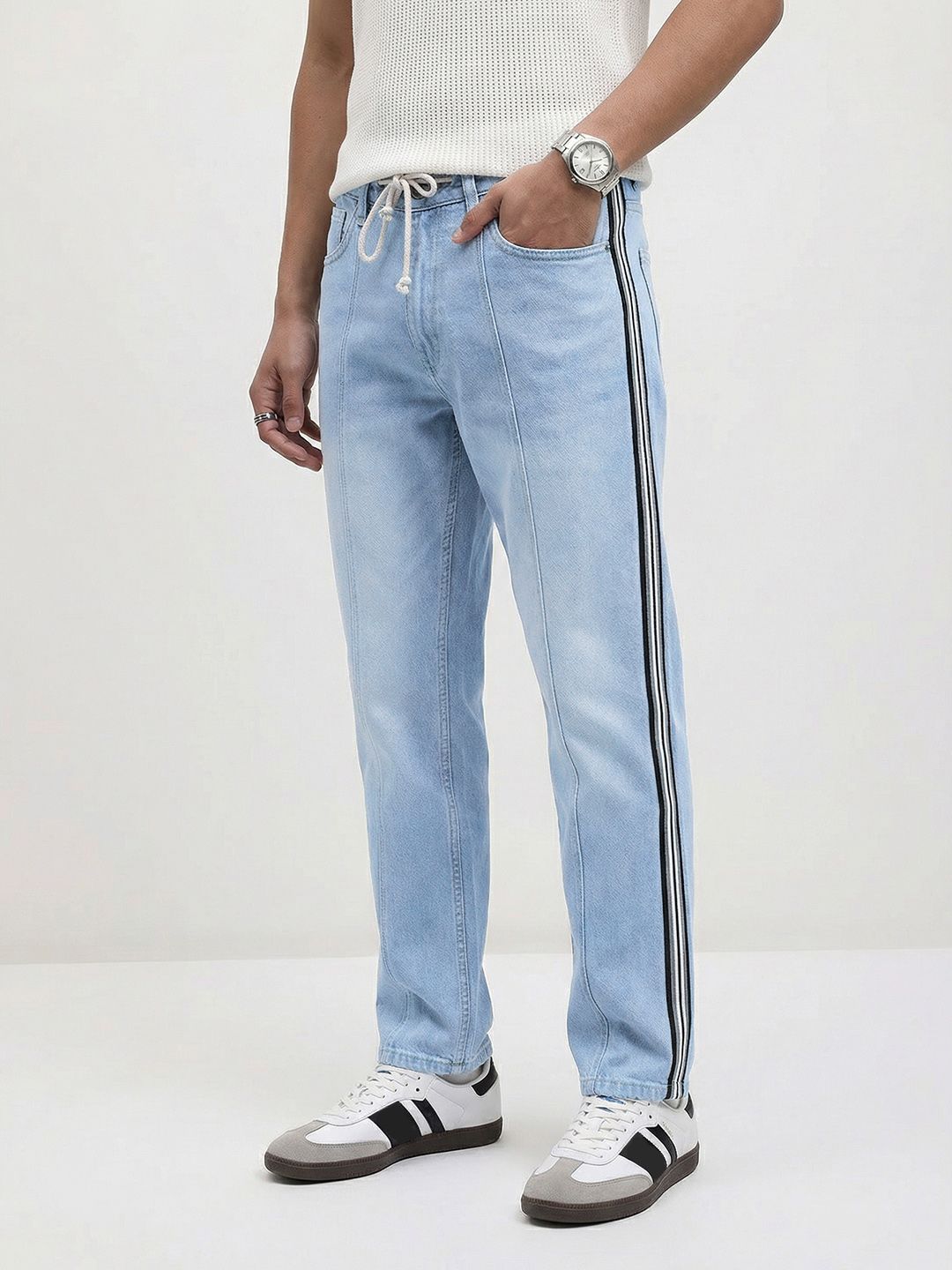 The Roadster Lifestyle Co. Men Side Stripe Detail Pure Cotton Jeans