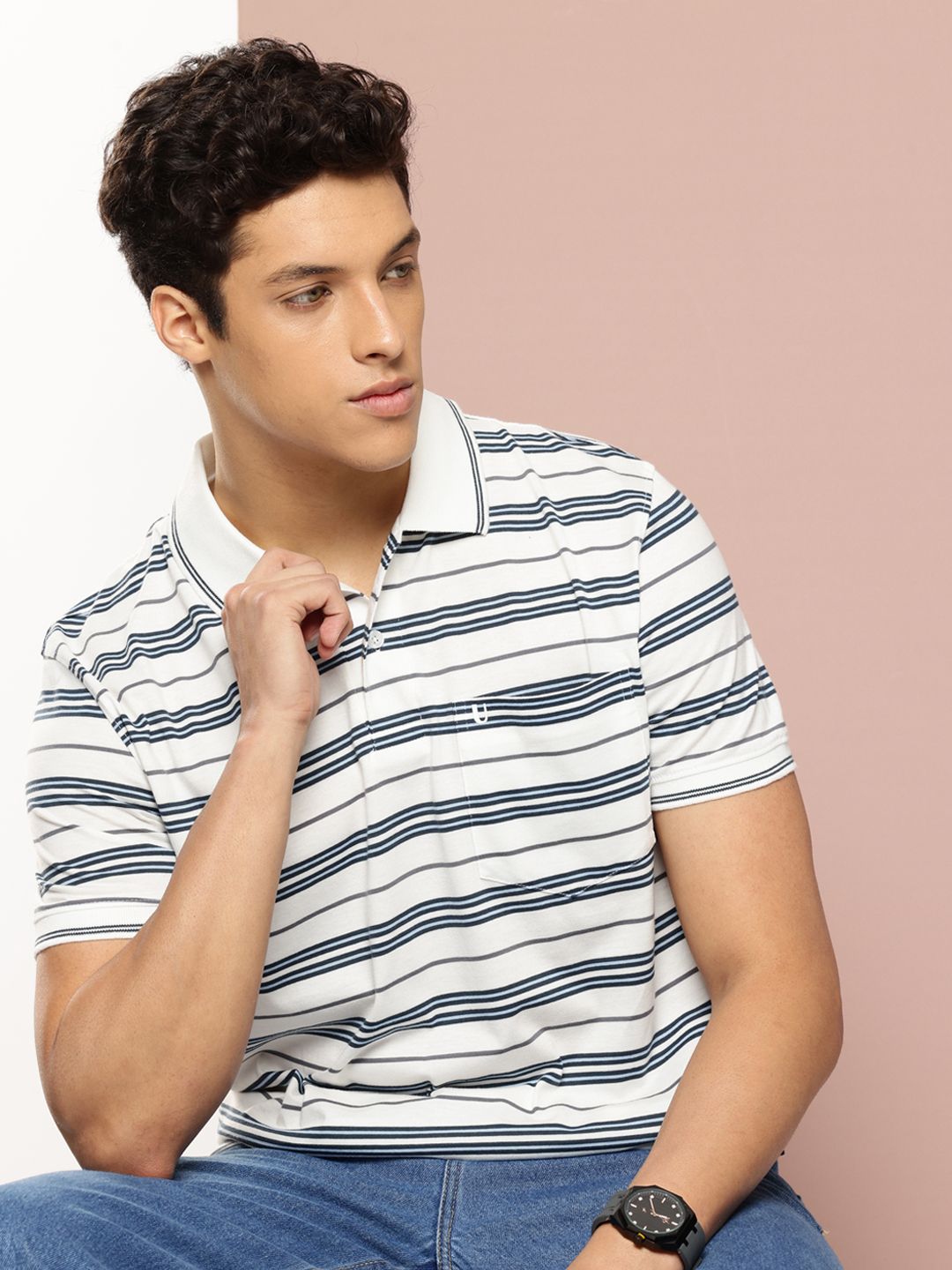UNIBERRY Men Striped Polo Collar T-shirt