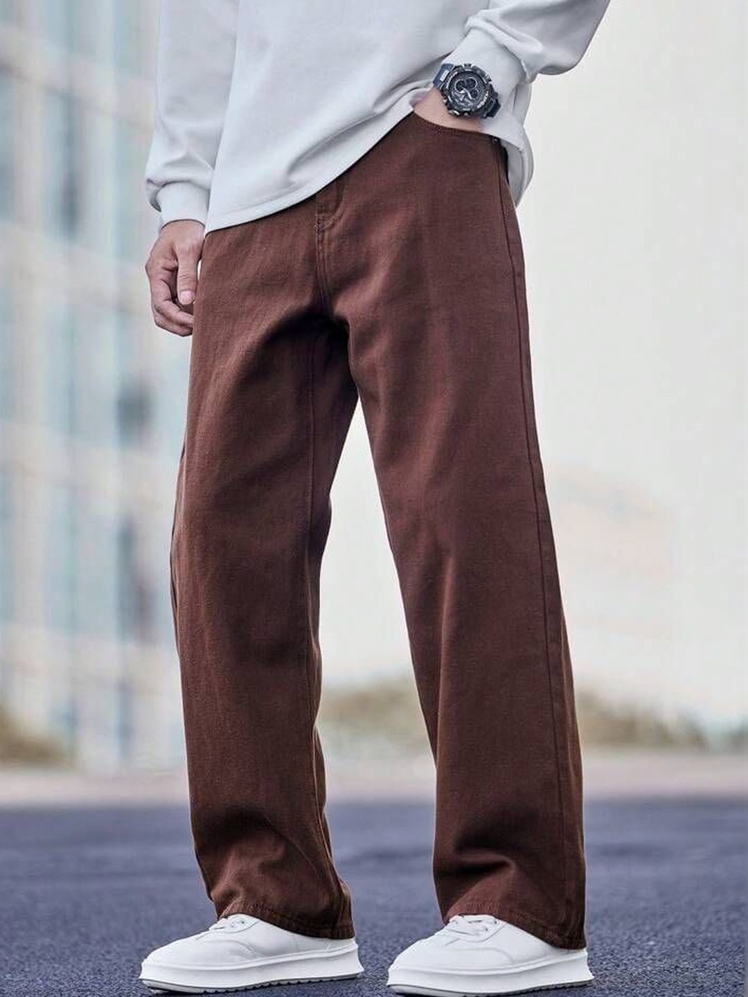 R.Code by The Roadster Life Co. Mens Brown Cotton Denim Straight Fit Jeans