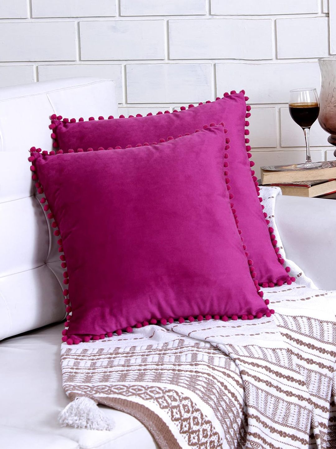 KNOTTING HOME Purple Set of 2 Velvet Square Cushion Covers