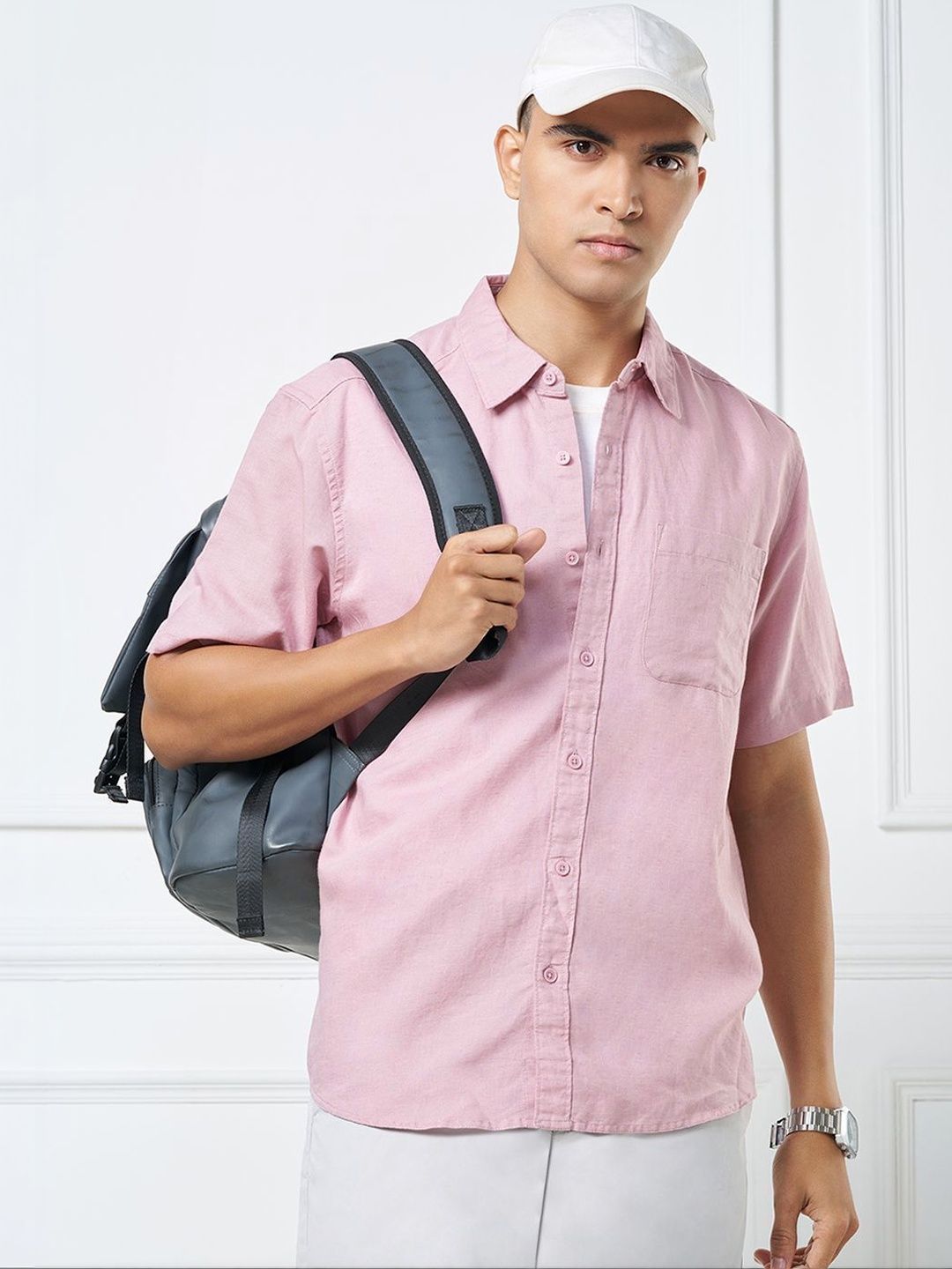 Peregrine by Pantaloons Men Spread Collar Short Sleeves Shirt