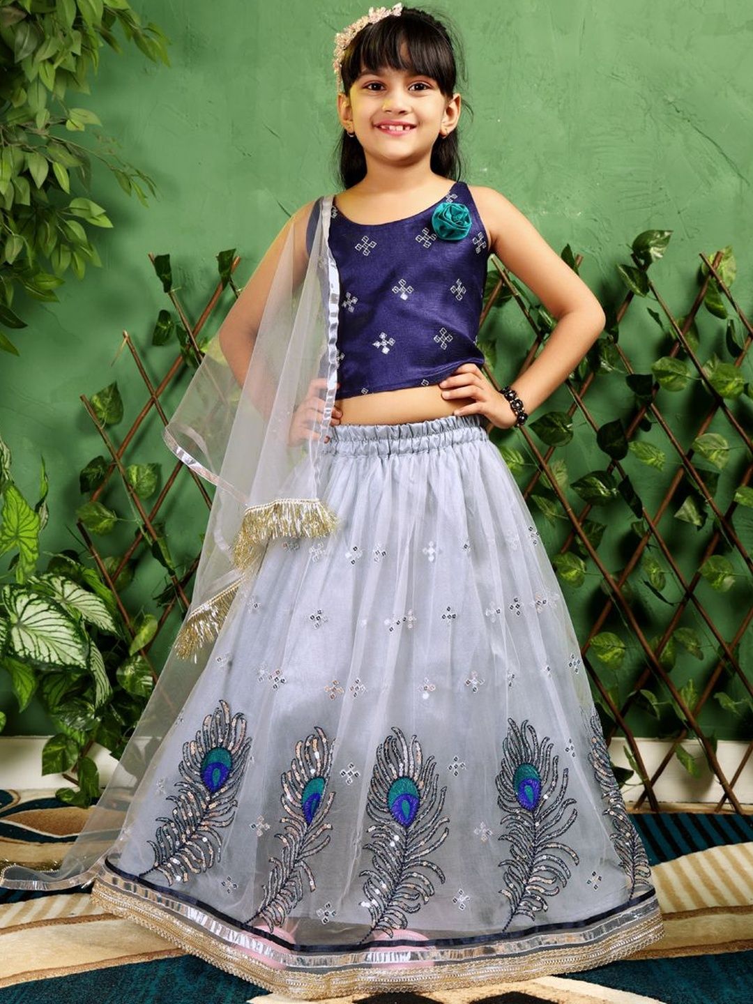 BAESD Girls Embellished Sequinned Ready to Wear Net Lehenga & Blouse With Dupatta