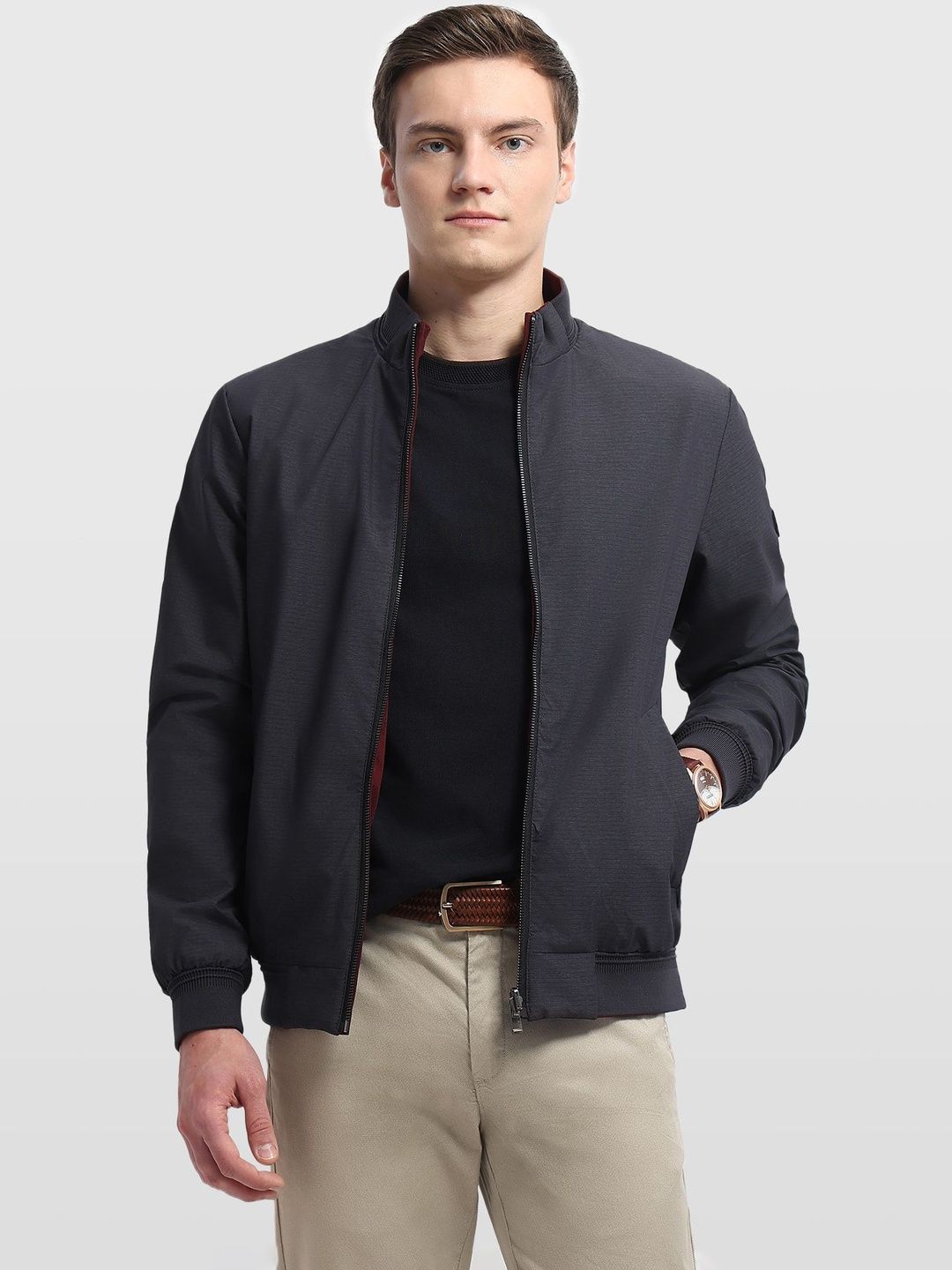 Arrow Sport Mock Collar Reversible Regular Fit Bomber Jacket