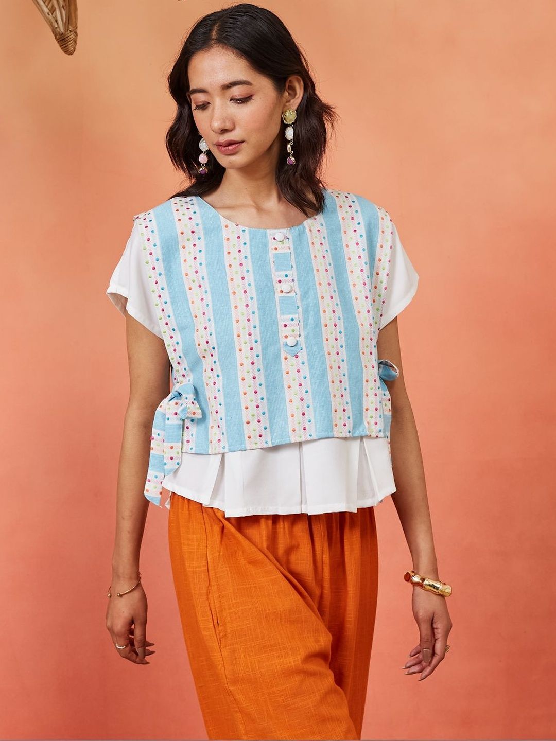 Sangria Sangria Striped  Round Neck Tiered Tops