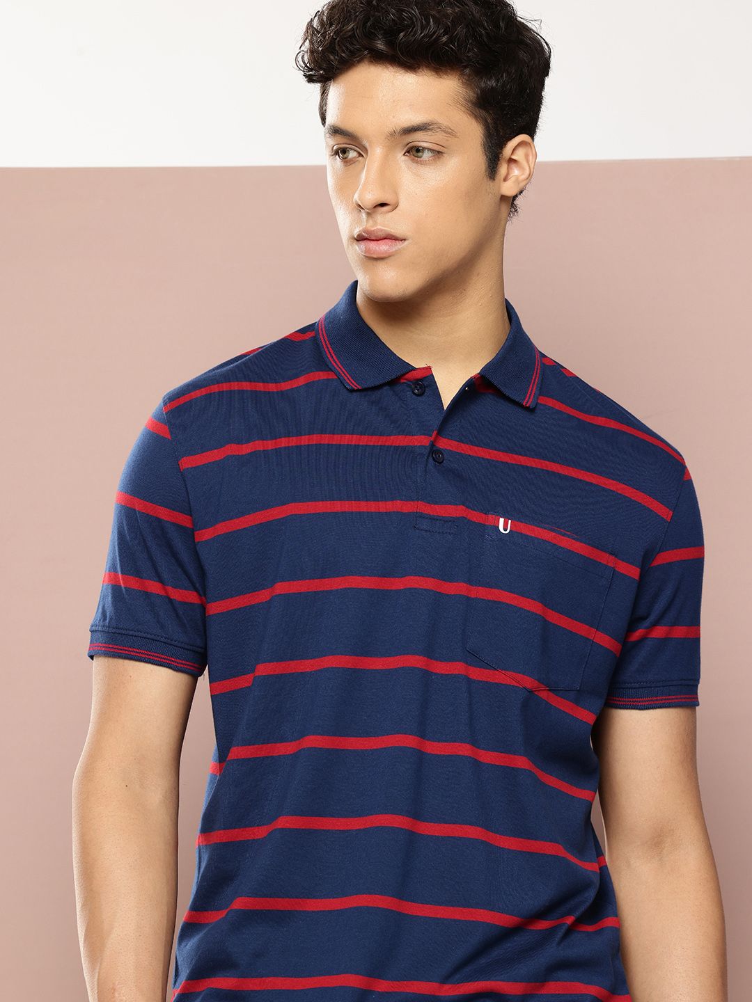 UNIBERRY Men Striped Polo Collar T-shirt