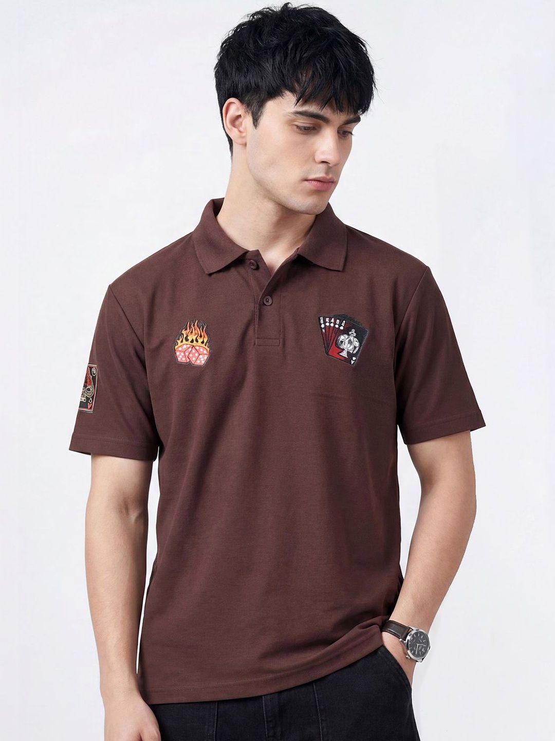 glitchez Men Graphic Printed Polo Collar T-shirt