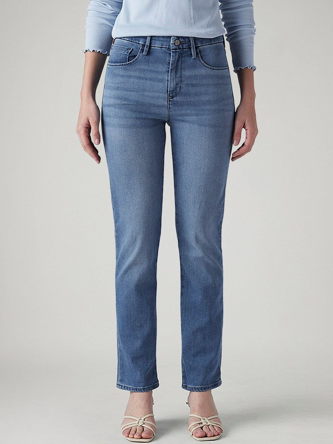 Classic Straight Fit High-Rise Light Fade Stretchable Jeans