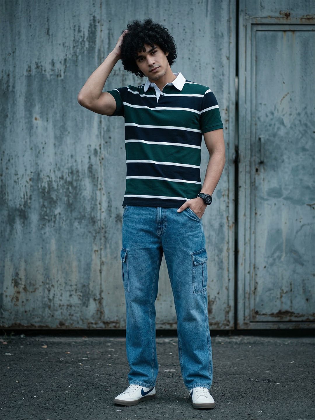 The Roadster Lifestyle Co. Striped Polo Collar T-shirt
