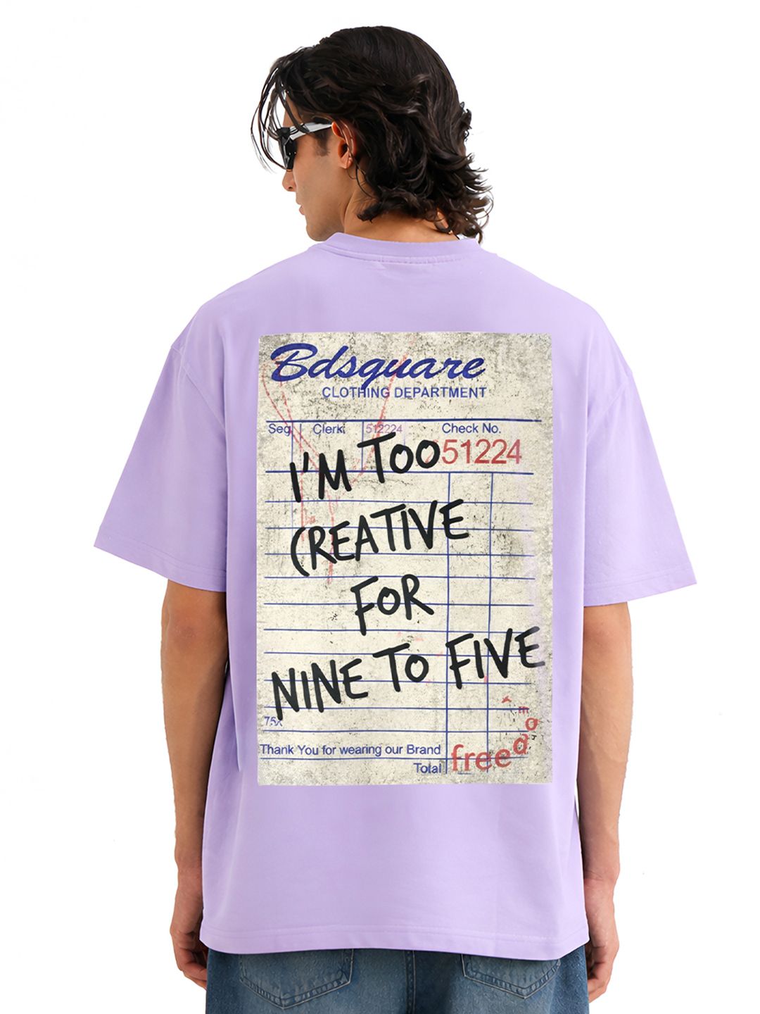 BDSQUARE Typography Printed Round Neck Pure Cotton Oversized T-shirt