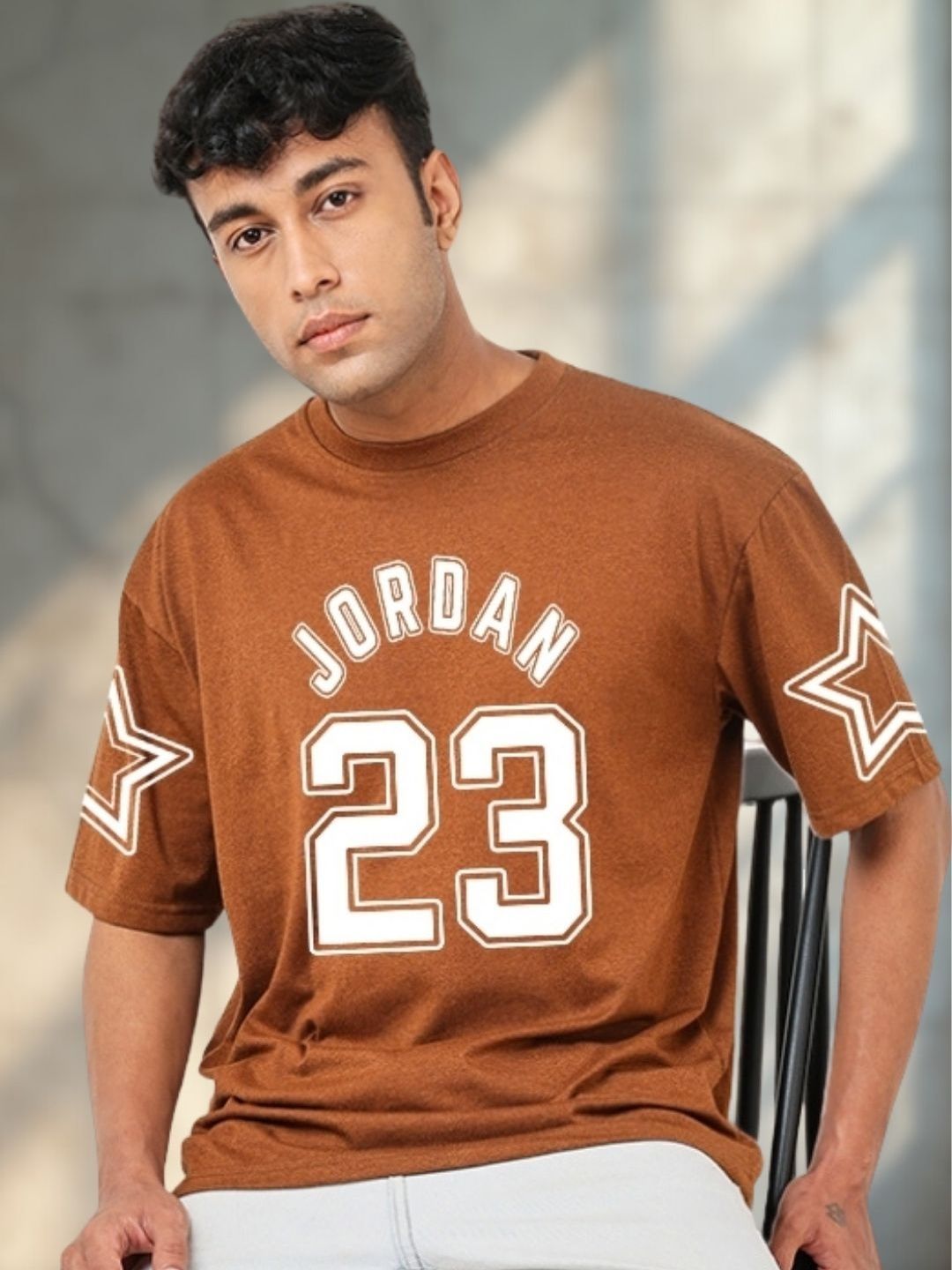 R.Code by The Roadster Life Co. 23 Jordann Printed Round Neck Oversized Tshirts