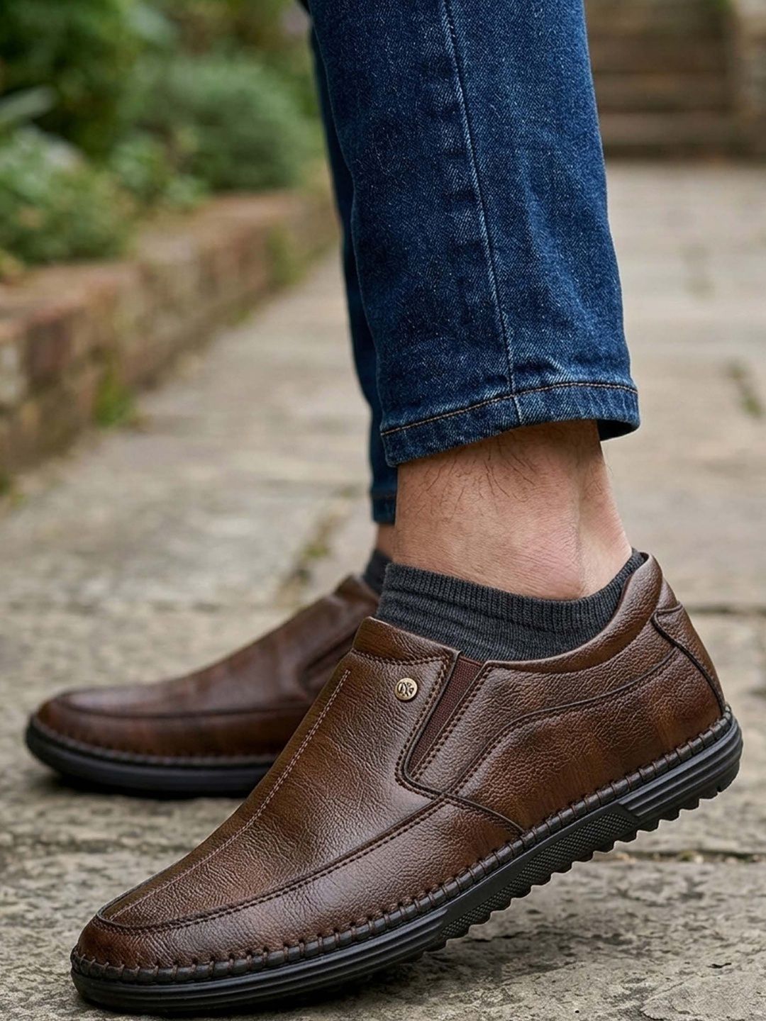 HERE&NOW Men Textured Formal Slip-Ons