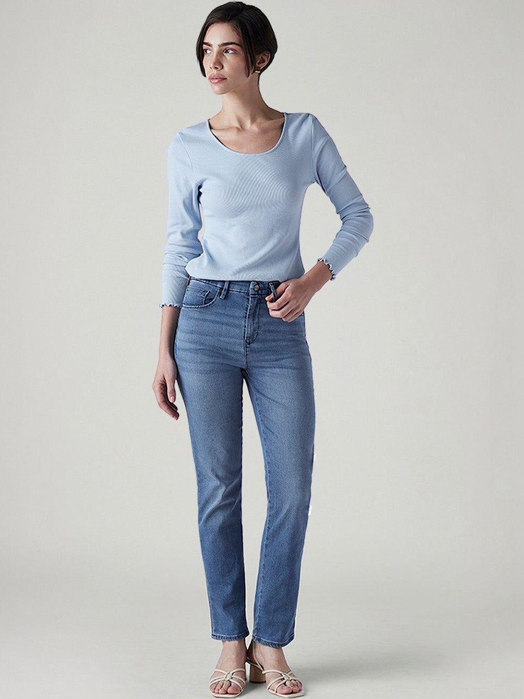 Classic Straight Fit High-Rise Light Fade Stretchable Jeans