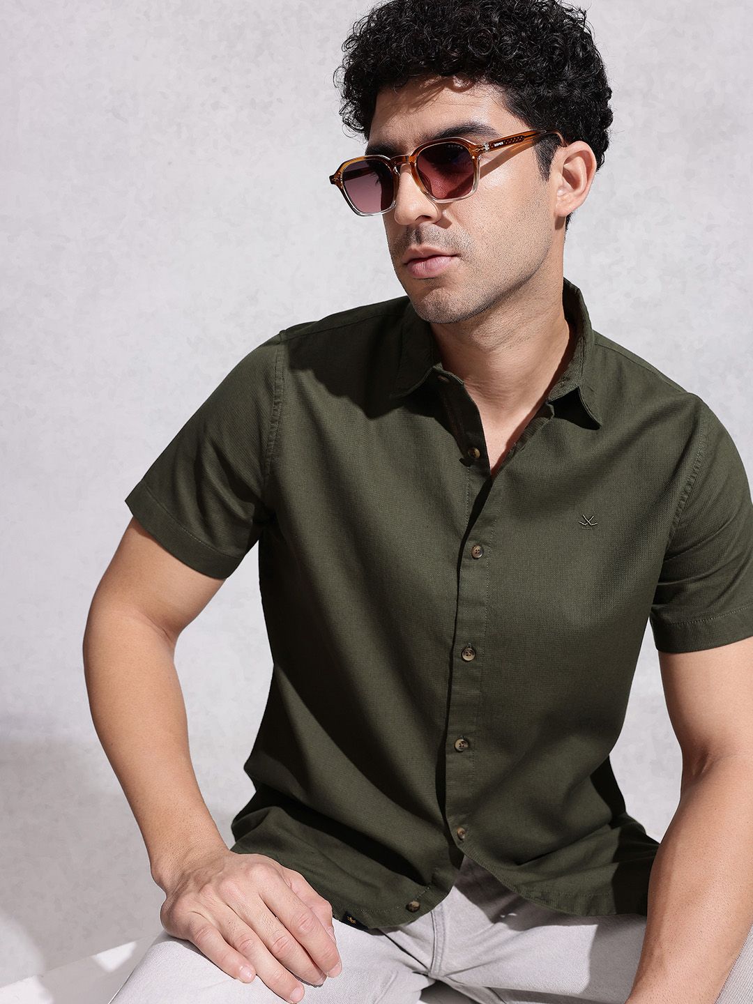 WROGN Pure Cotton Textured Slim Fit Casual Shirt