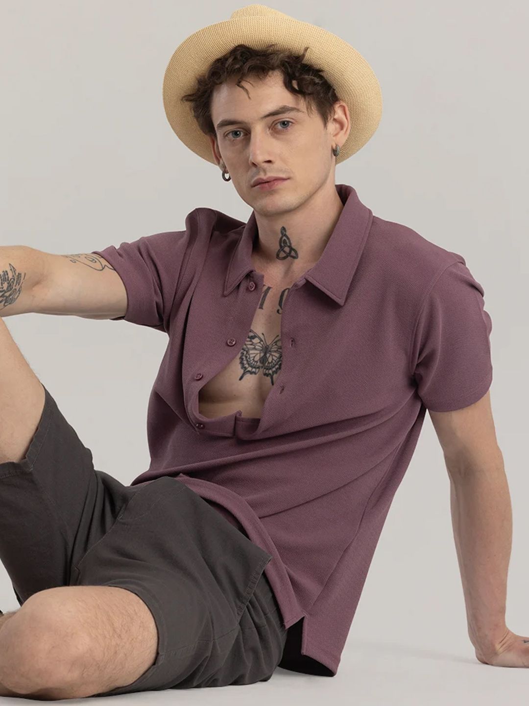 Snitch Mauve Polo Collar Short Sleeves Slim Fit T-shirt