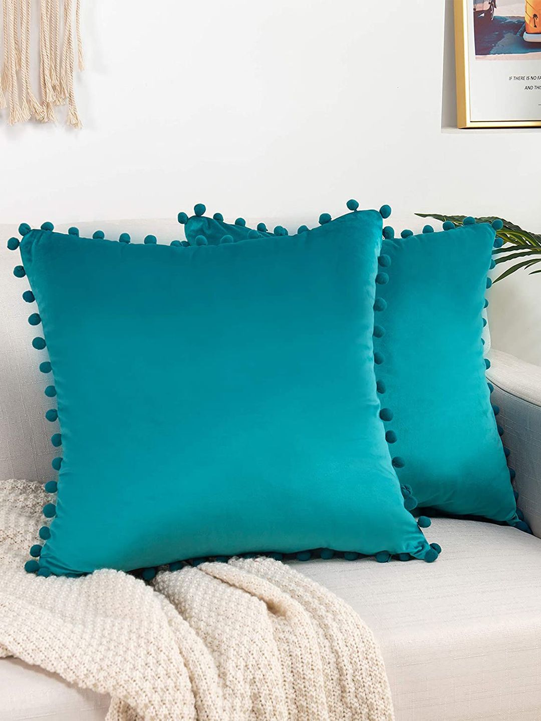 KNOTTING HOME Teal Set of 2 Velvet Square Cushion Covers