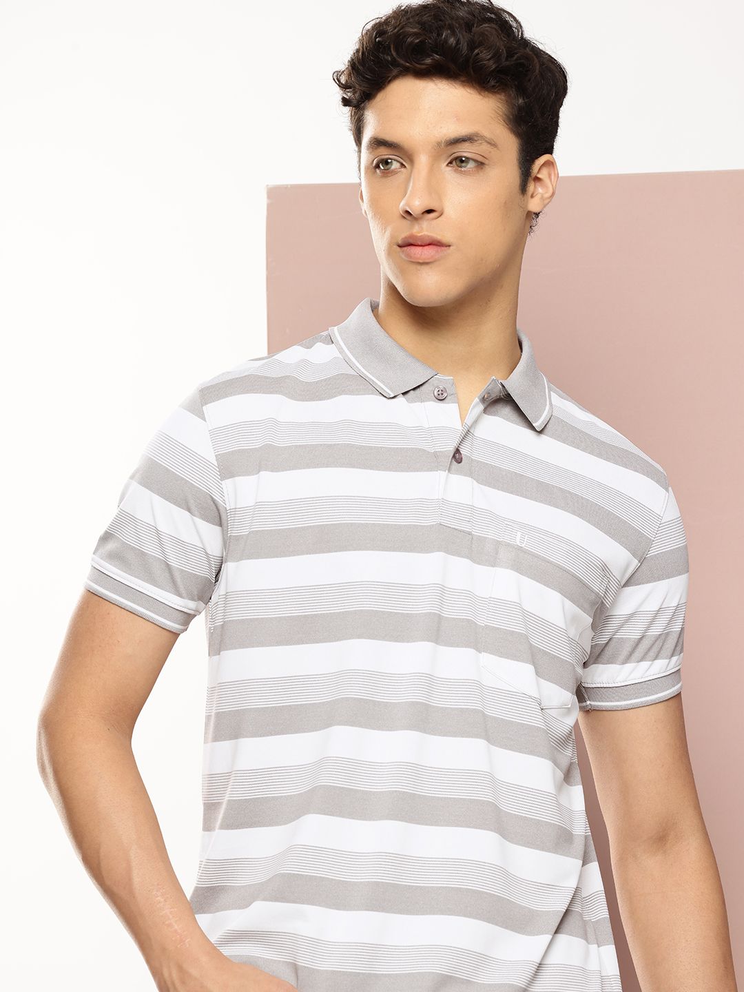 UNIBERRY Striped Polo Collar T-shirt