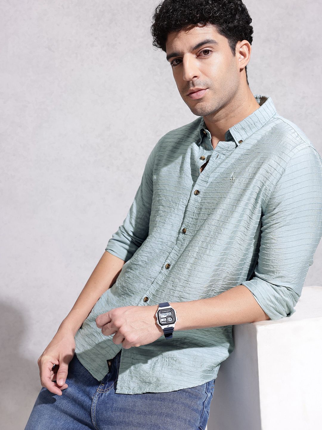 WROGN Textured Striped Casual Shirt