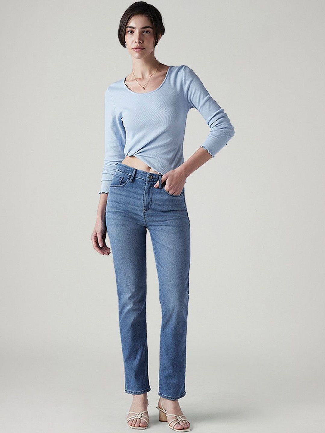 Classic Straight Fit High-Rise Light Fade Stretchable Jeans