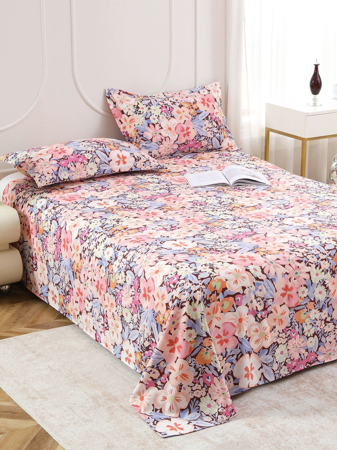 Story@home Multicoloured Floral 160 TC Bedsheet with 2 Pillow Covers