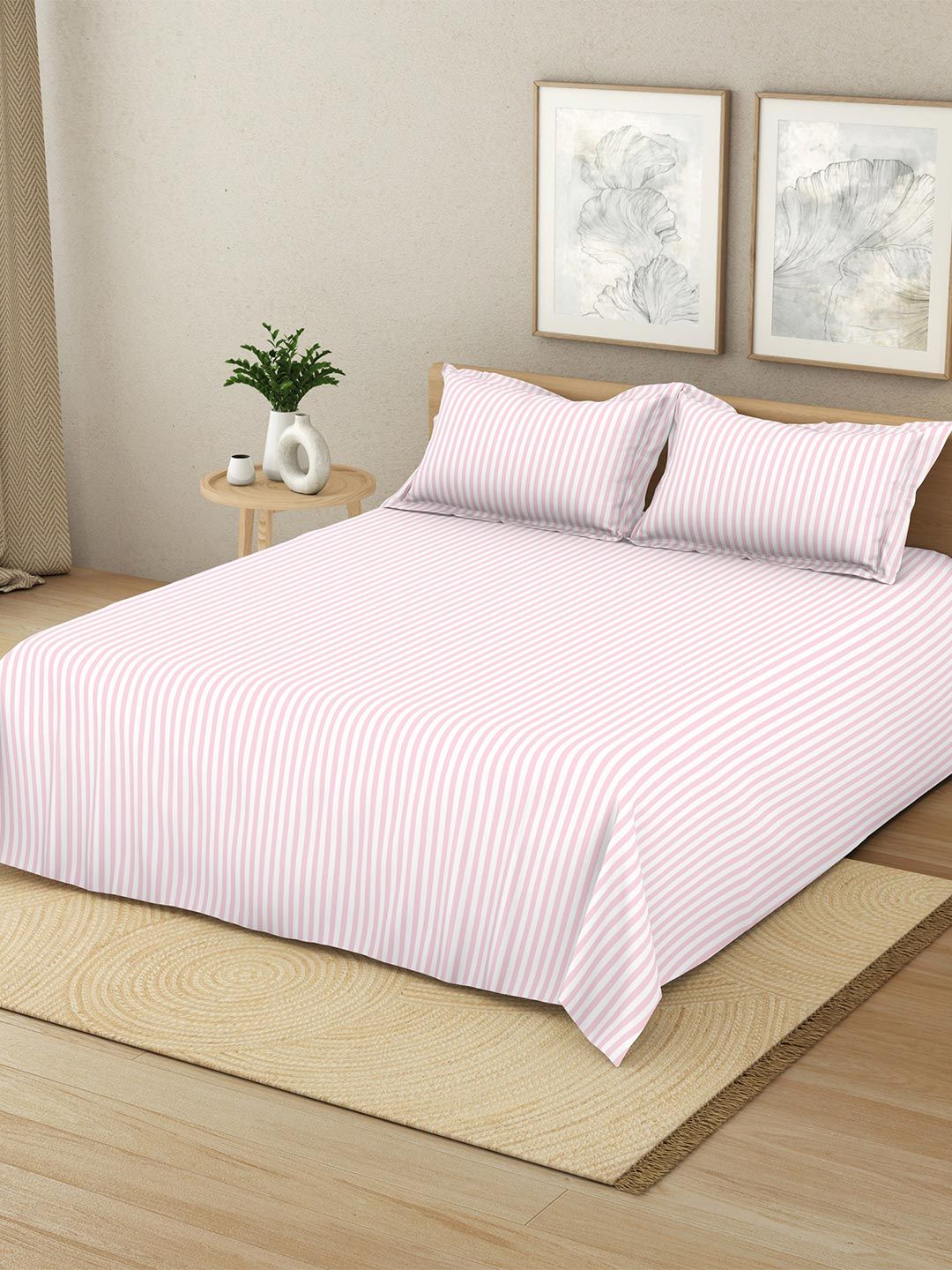 Himeya Himeya 190 TC Pink Double Bedsheet With 2 Pillow covers 88 x 100 Inches