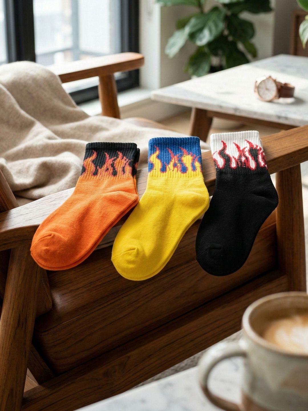 Moda Rapido Men Pack of 3 Cotton Blend Patterned Above Ankle Socks
