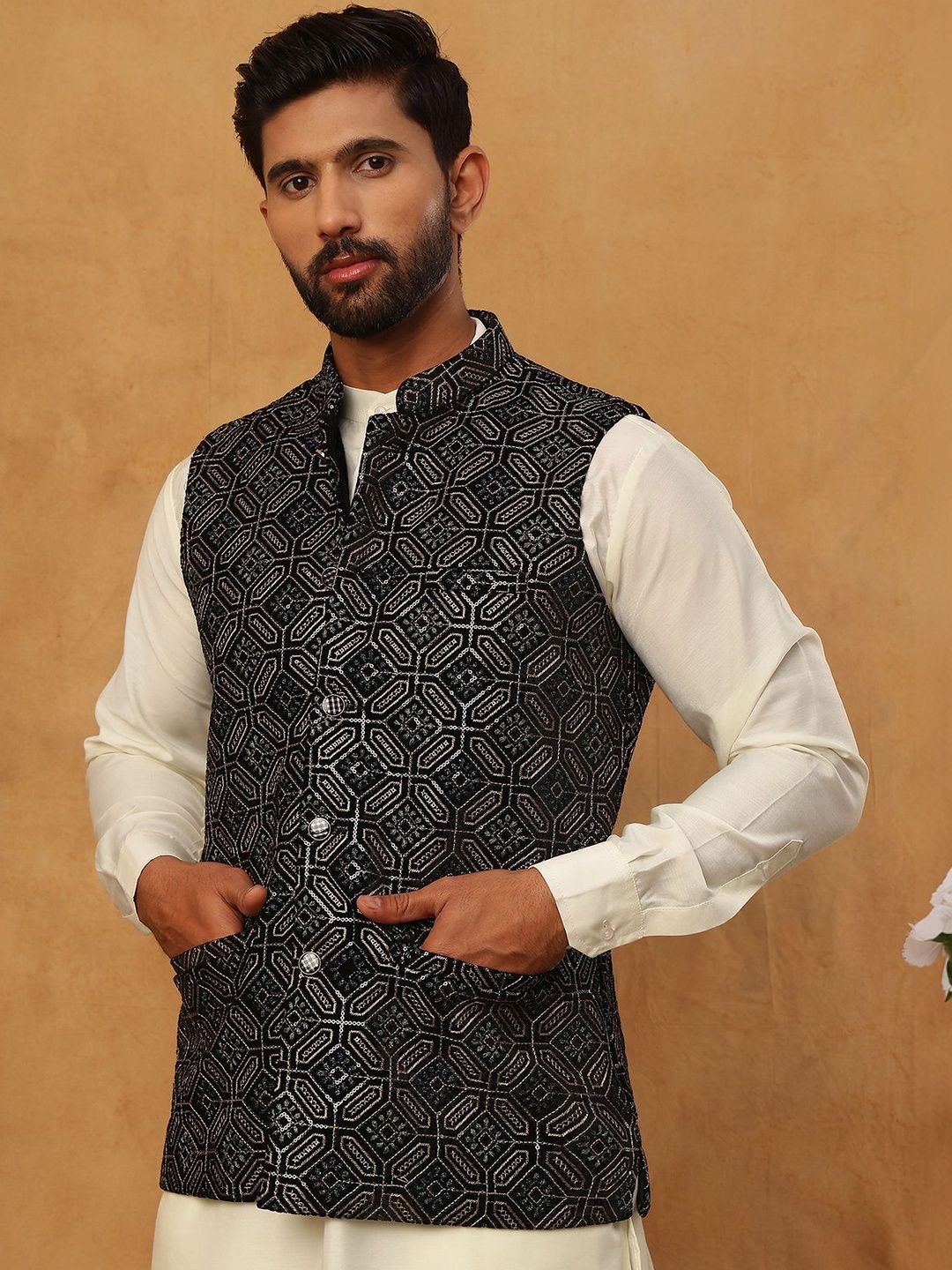 House of Pataudi Embroidered  Velvet Nehru Jackets