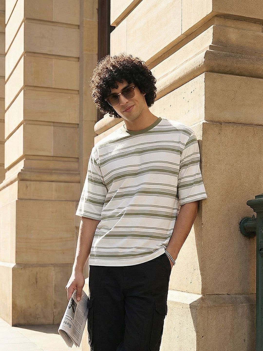 The Roadster Lifestyle Co. Striped Drop-Shoulder Oversized T-shirt
