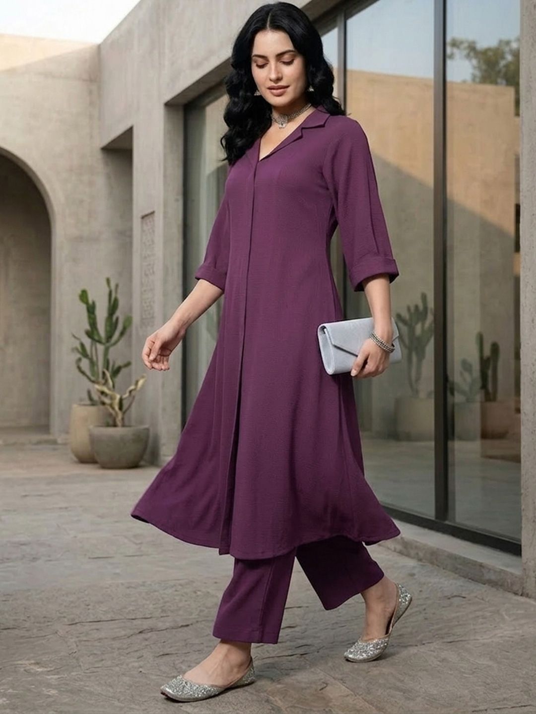 Varanga Notched Lapel Collar Tunic With Trouser Co-Ords