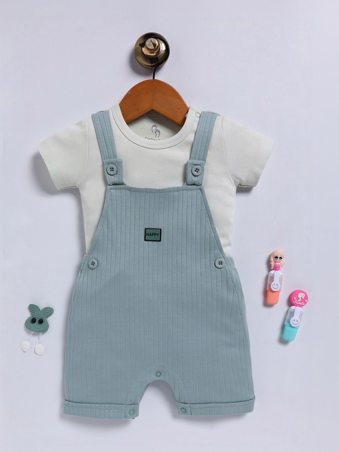 BABY GO Boys Ribed Cotton Short Dungaree With T-Shirt