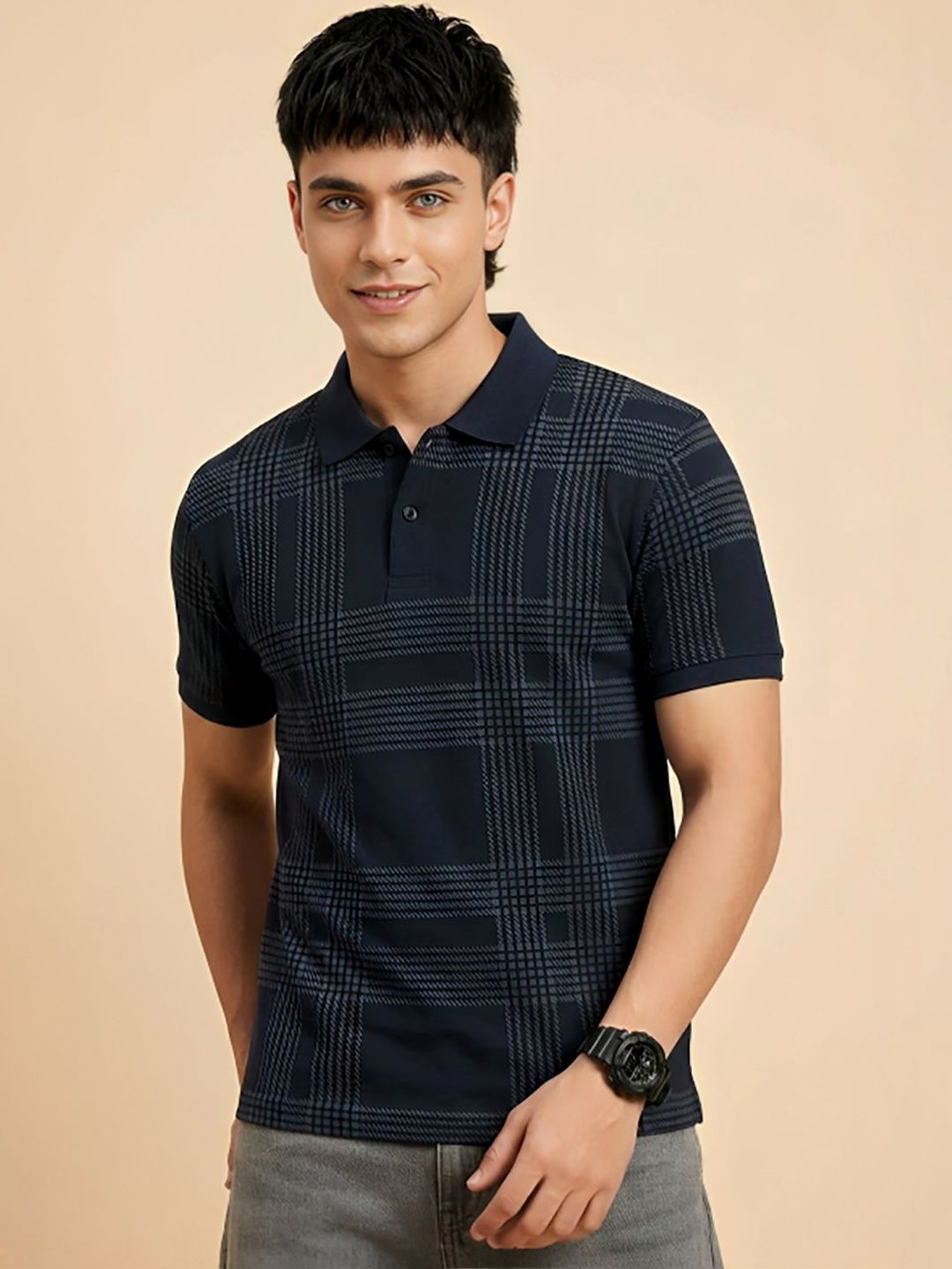 CLOUD COTTON Men Printed Polo Collar T-shirt