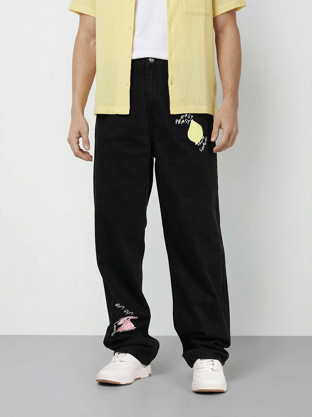 Mast & Harbour Men Printed Detail Loose Relaxed Fit Mid-Rise Jeans