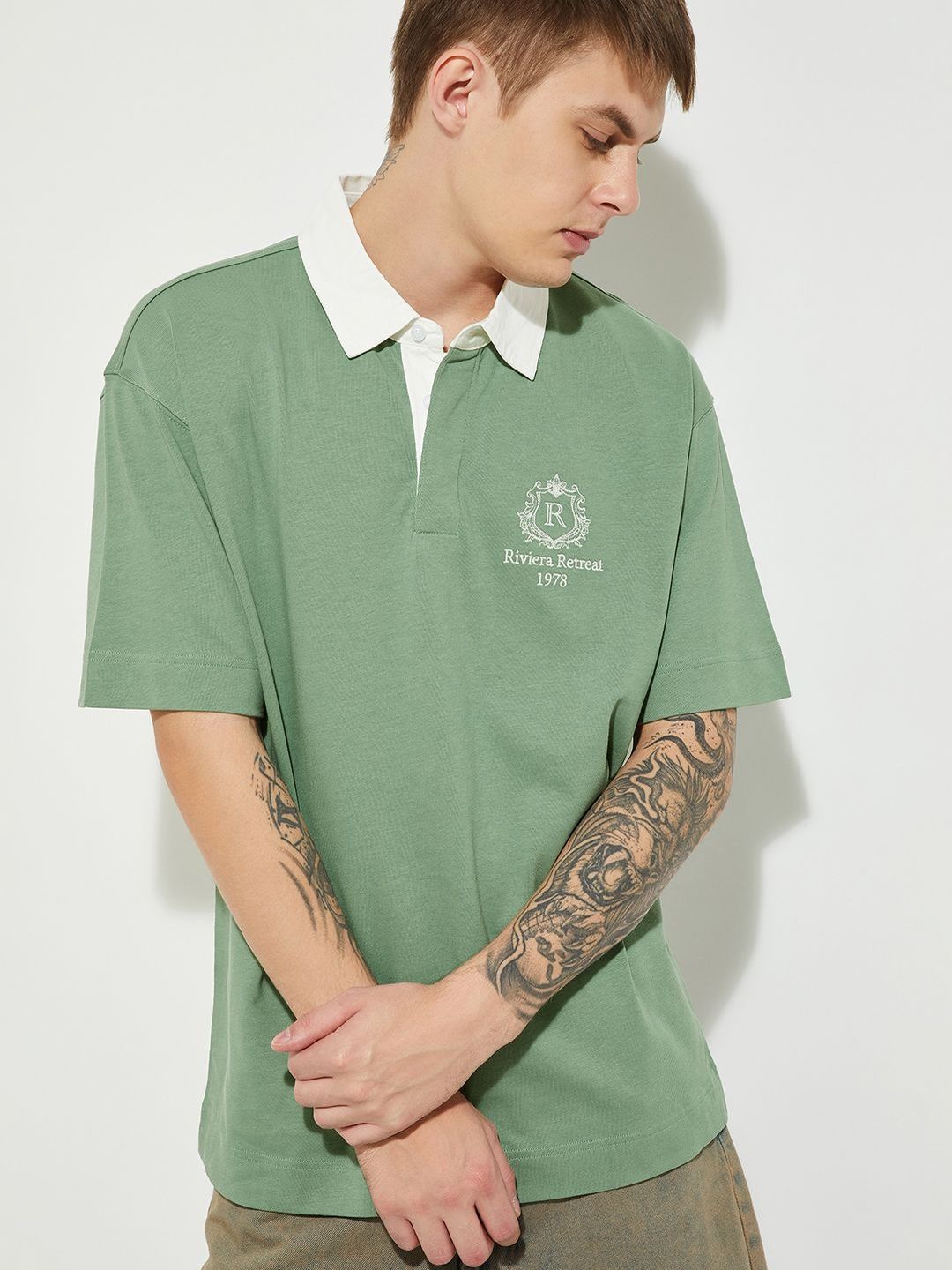 max Brand Logo Printed Pure Cotton Polo Collar T-Shirt