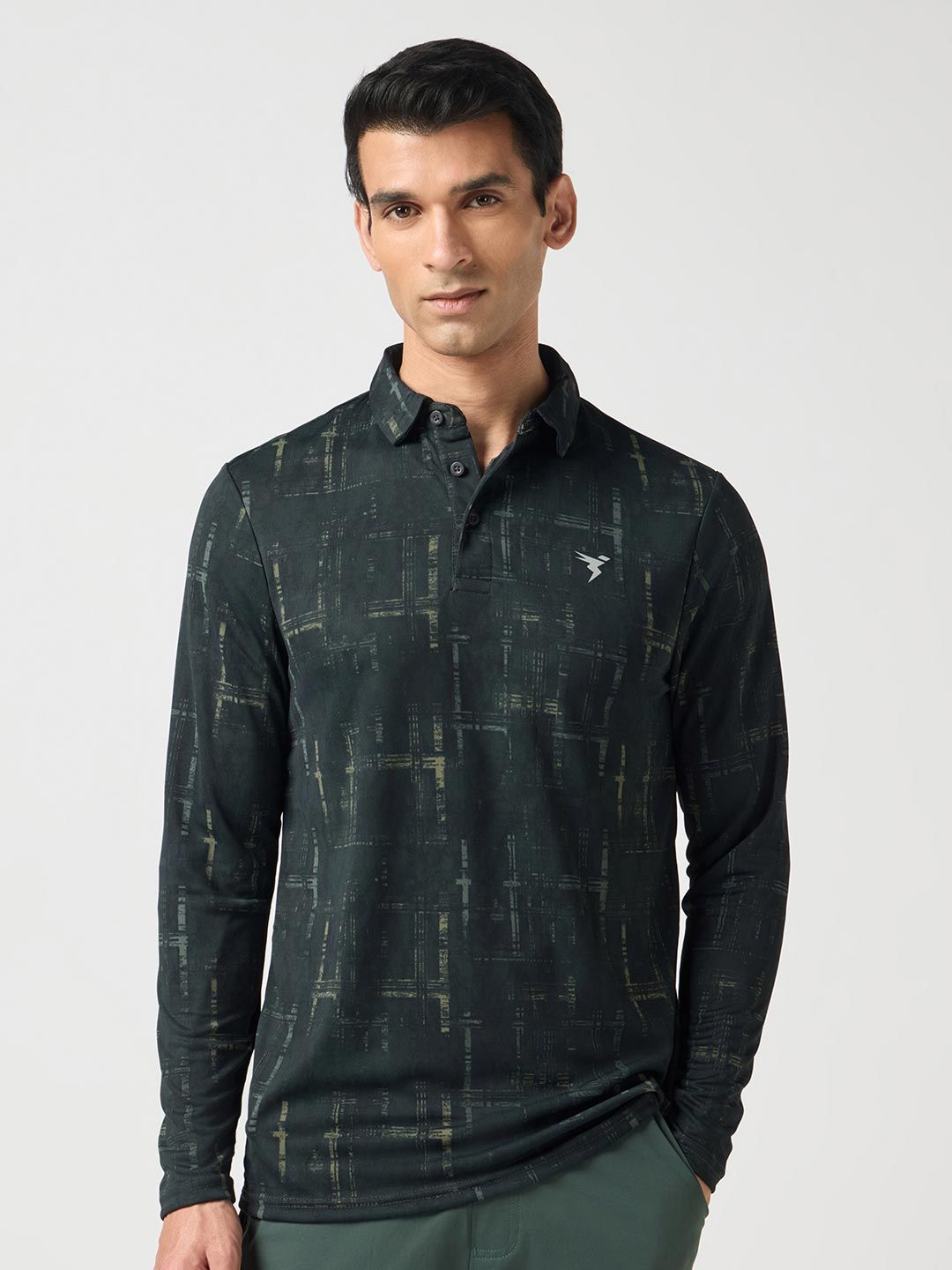 Technosport Abstract Printed Slim Fit Spread Collar Rapid-Dry T-shirt