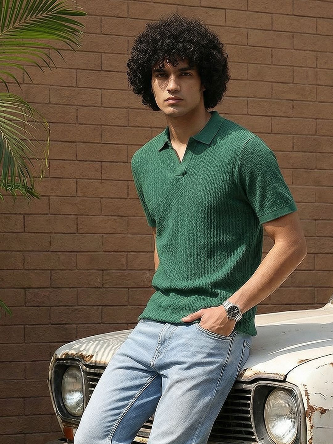 The Roadster Lifestyle Co. Textured Polo Collar T-shirt