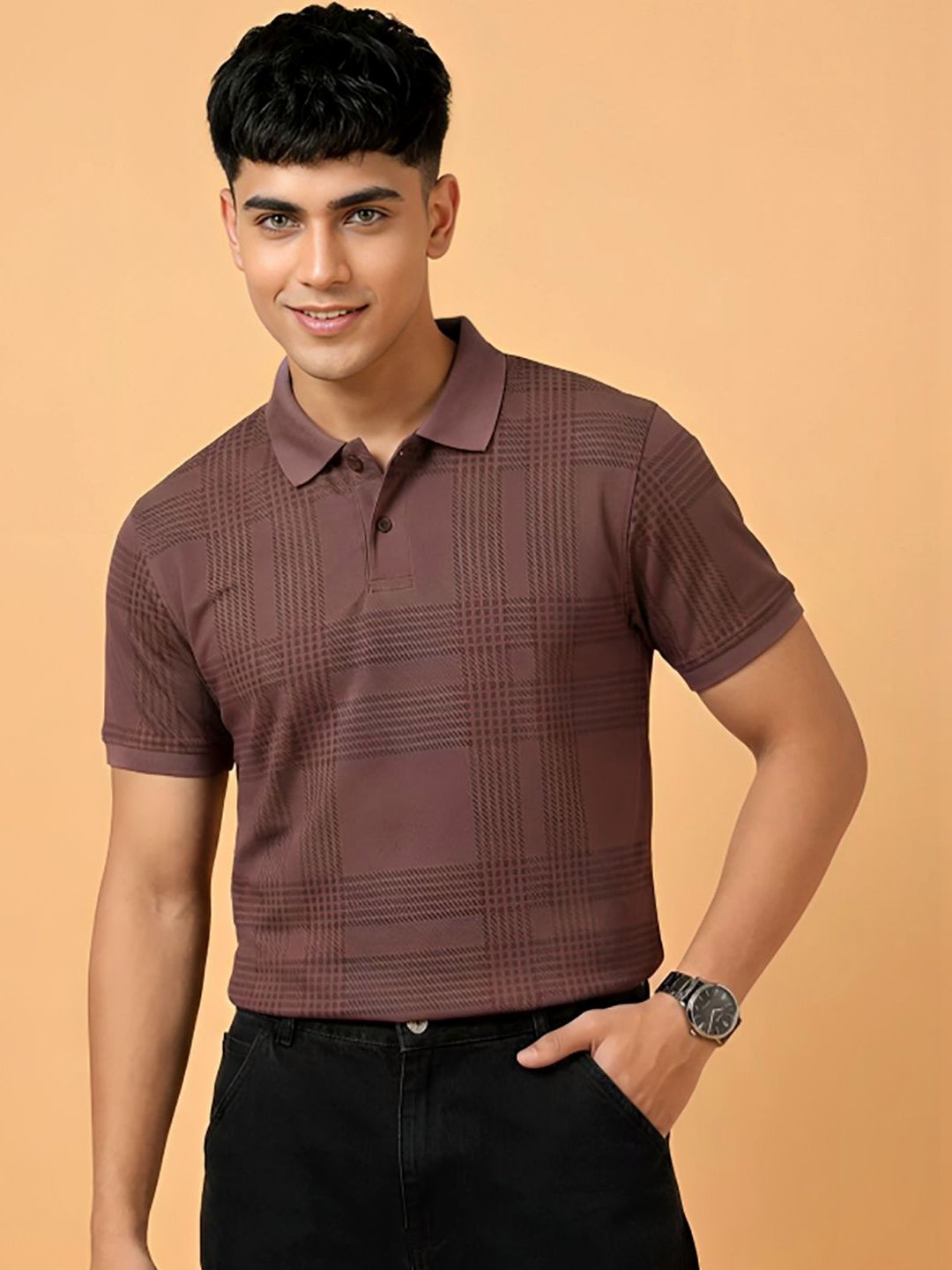 CLOUD COTTON Men Printed Polo Collar T-shirt