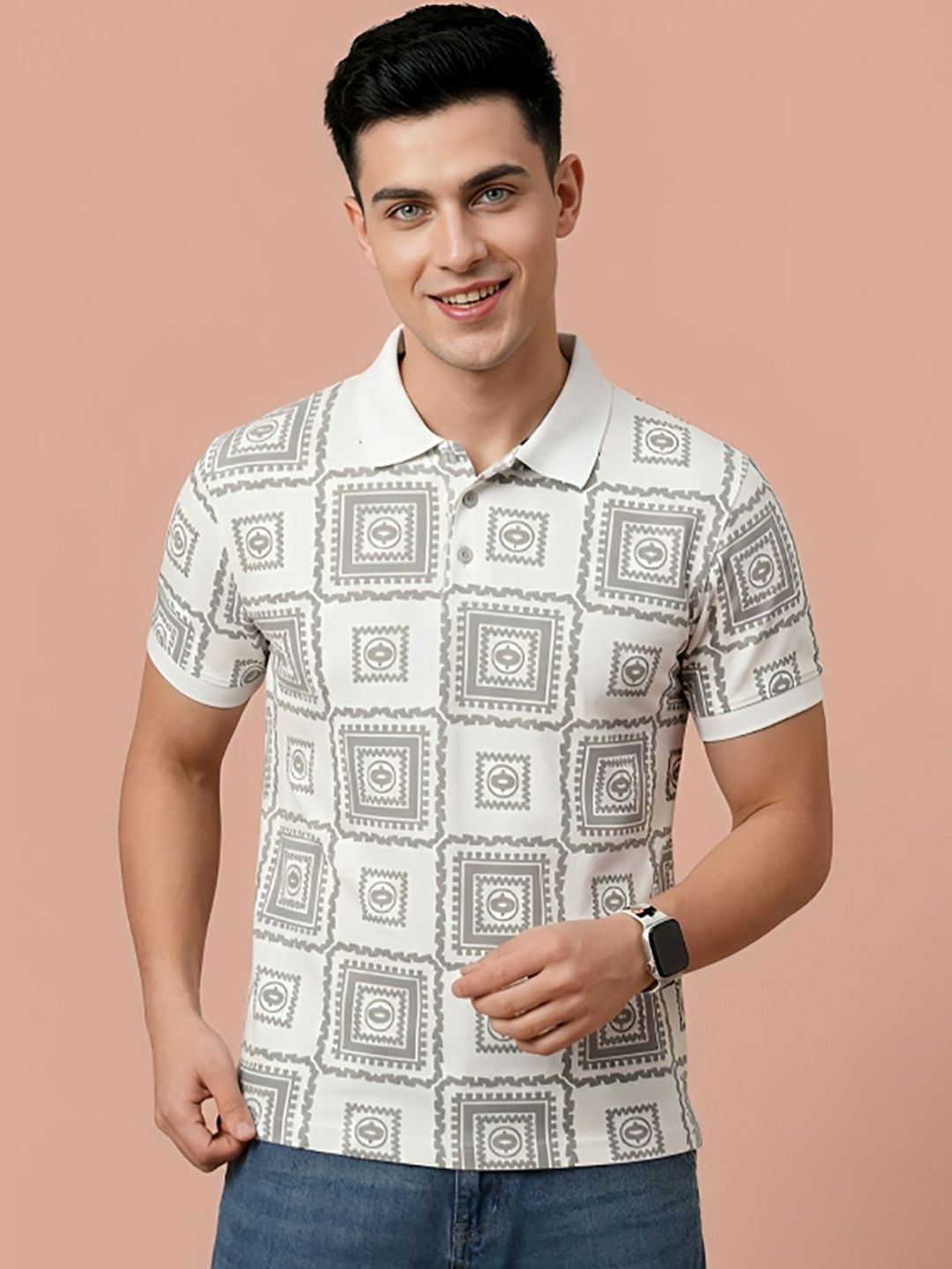 CLOUD COTTON Men Printed Polo Collar T-shirt