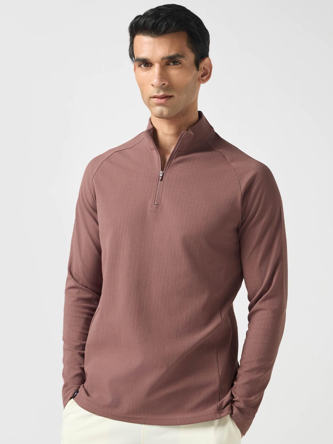 Technosport Self Design Mock Collar Long Sleeves Rapid-Dry Slim Fit T-shirt