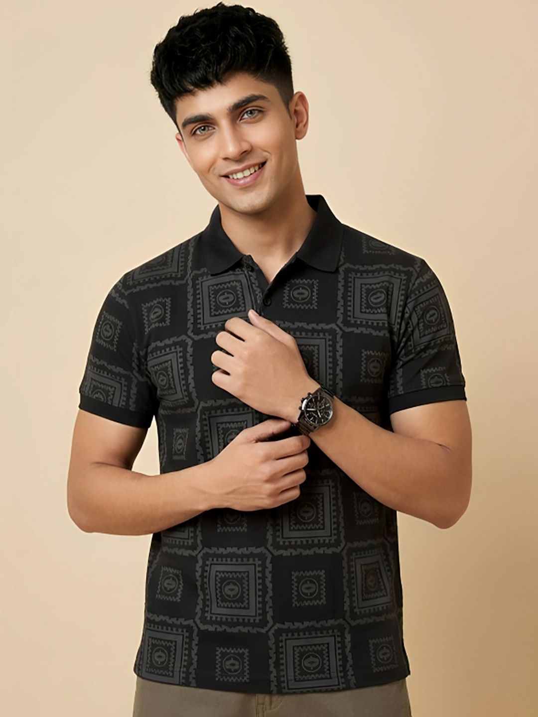 CLOUD COTTON Men Printed Polo Collar T-shirt