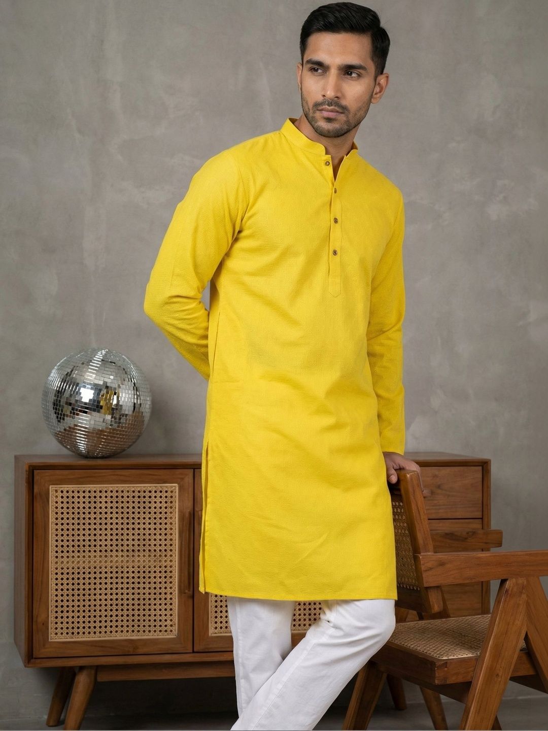 House of Pataudi Woven Design Mandarin Collar Knee Length Straight Kurtas