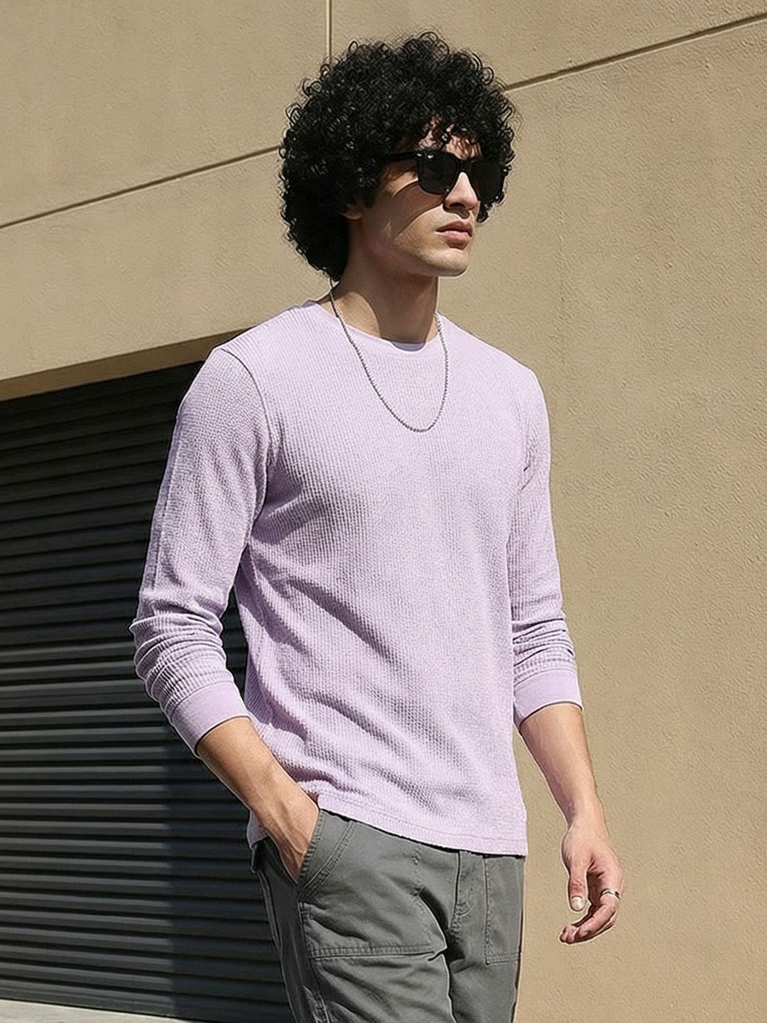 The Roadster Lifestyle Co.  Textured Drop-Shoulder Sleeves Relaxed T-shirt